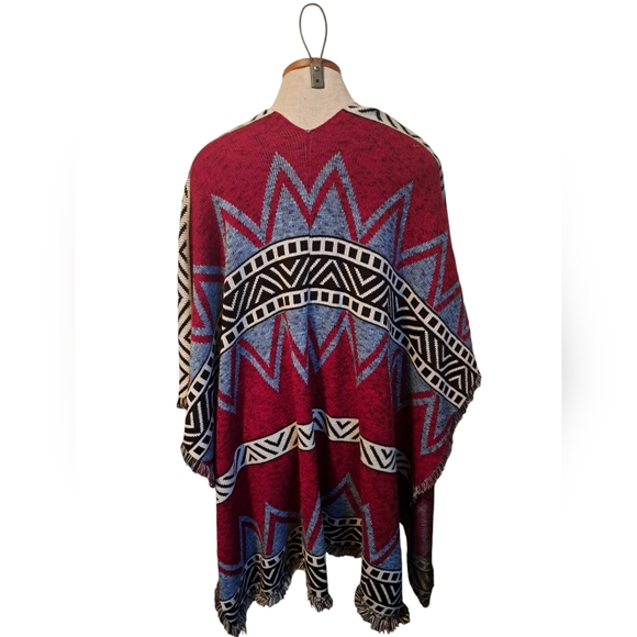 TRUEHITT LOS ANGELES USA Southwestern Aztec cape poncho lightweight acrylic XS/S - Picture 2 of 7